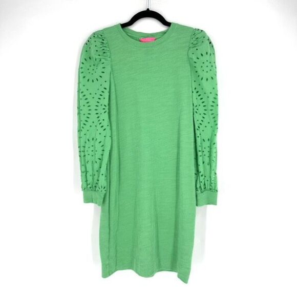 Lilly Pulitzer Kelly Green LS Jasona Eyelet Dress Size XXS Cotton Mini Dress - Picture 2 of 9